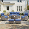 Pocassy Patio Sofa Swivel Chair Set With 43 Fire Pit Table