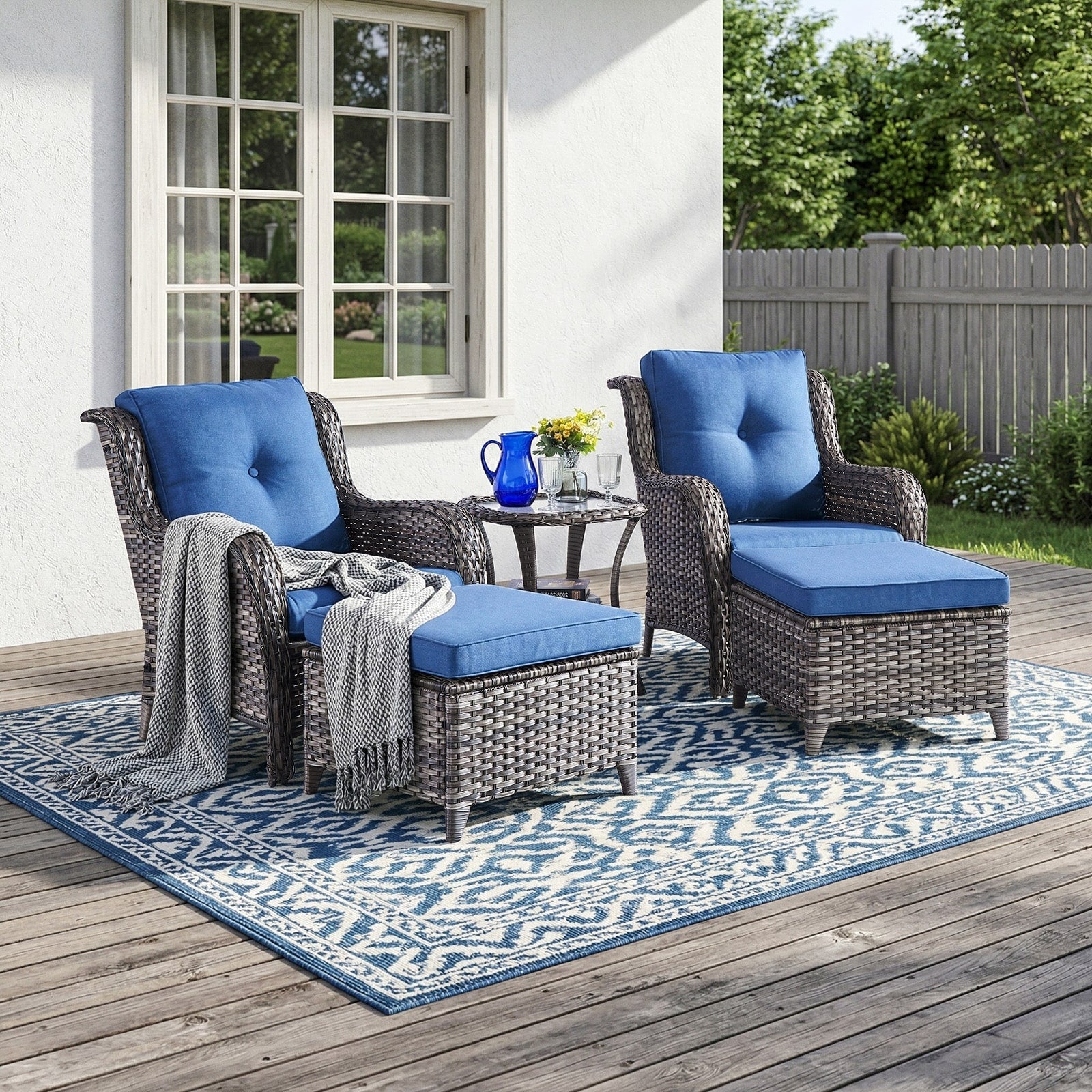Pocassy Patio Wicker Chair With 4 Thick Cushion Set