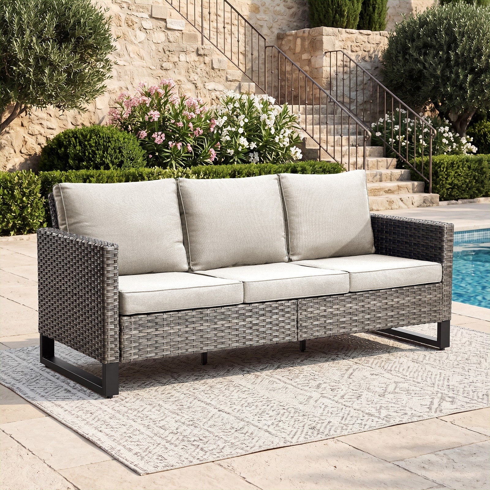 Pocassy Sectional Sofa With Fire Pit Table Conversation Sets