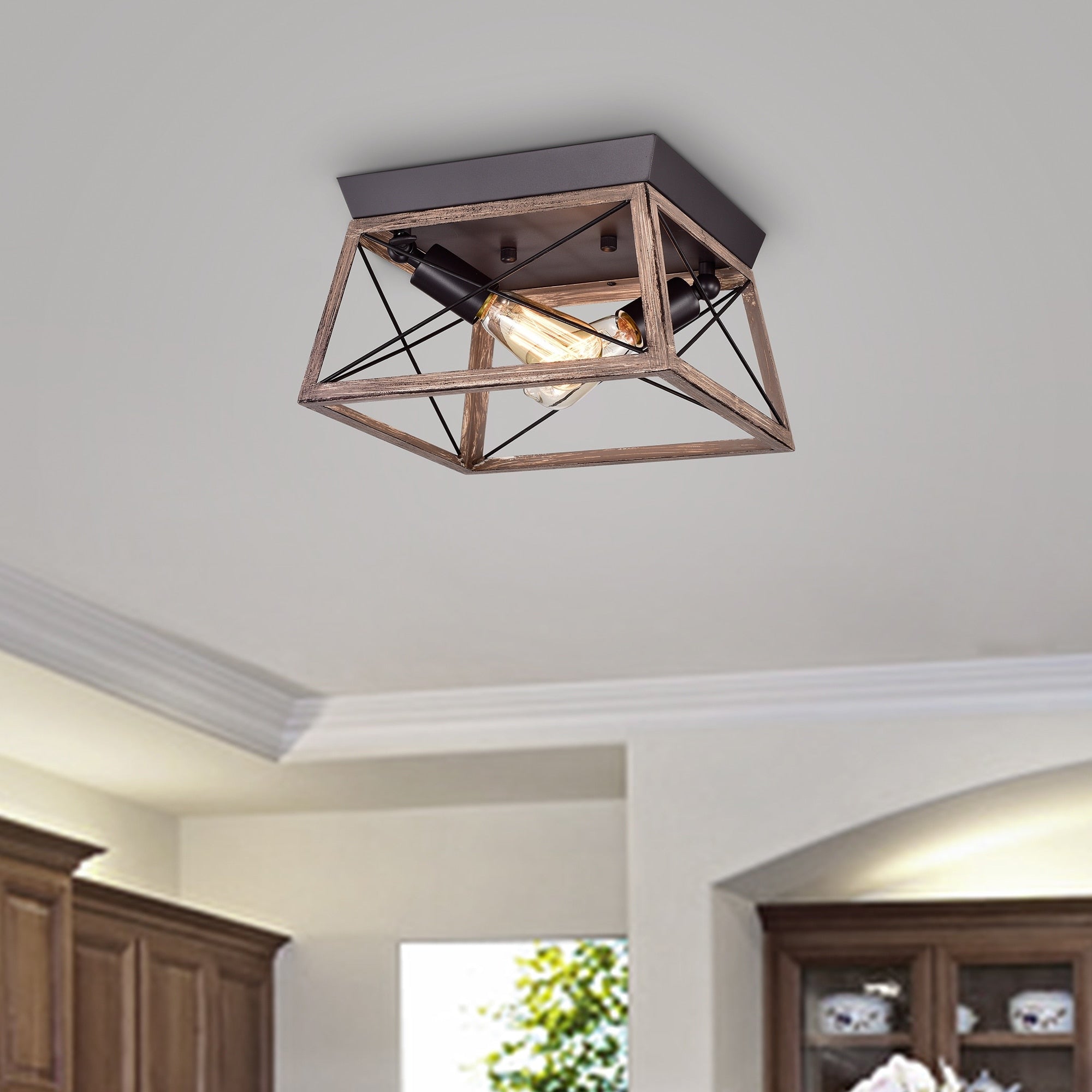 Podell Oil Rubbed Bronze 2 Light Open Cage Metal Flush Mount