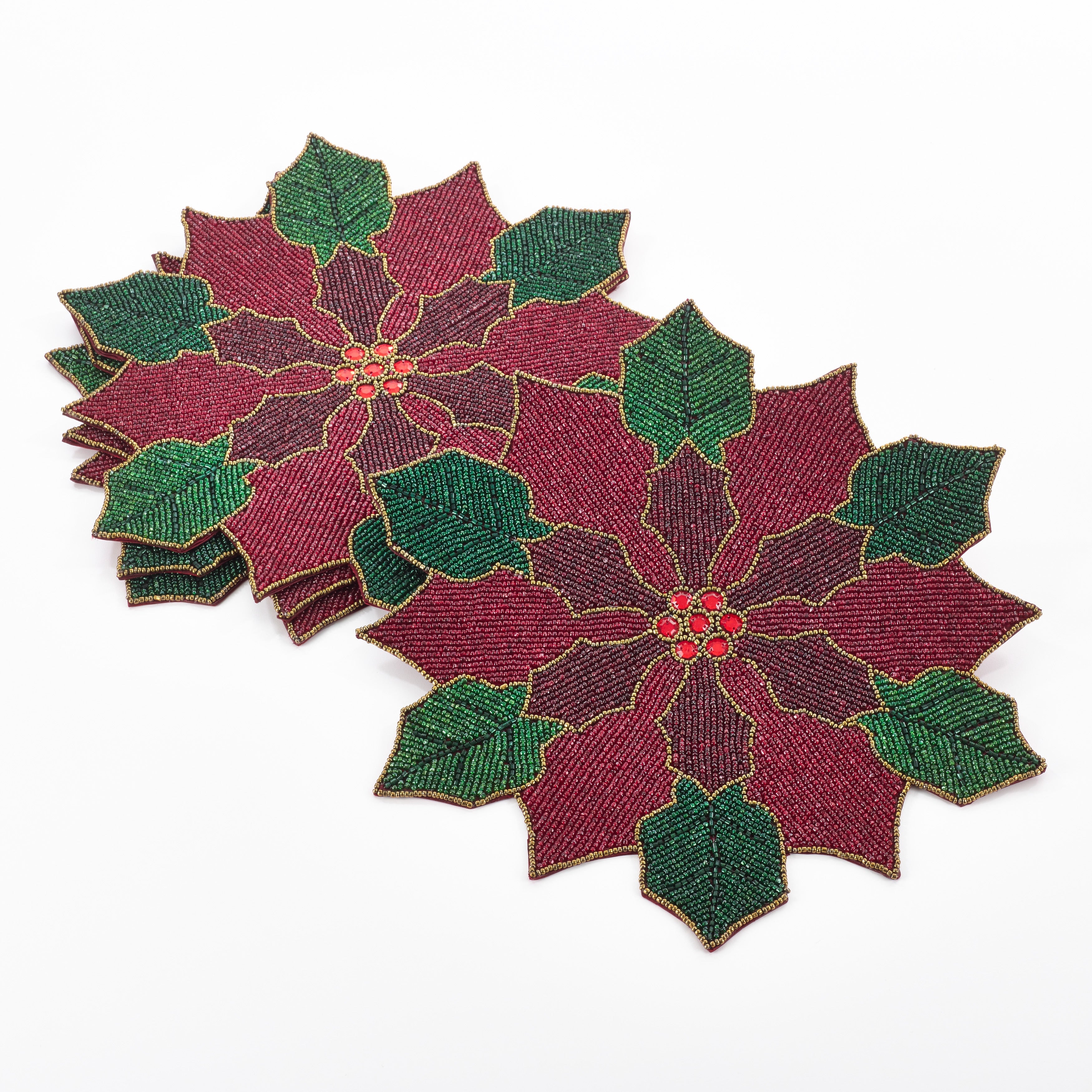 Poinsettia Design Beaded Poinsettia Placemat Set Of 4