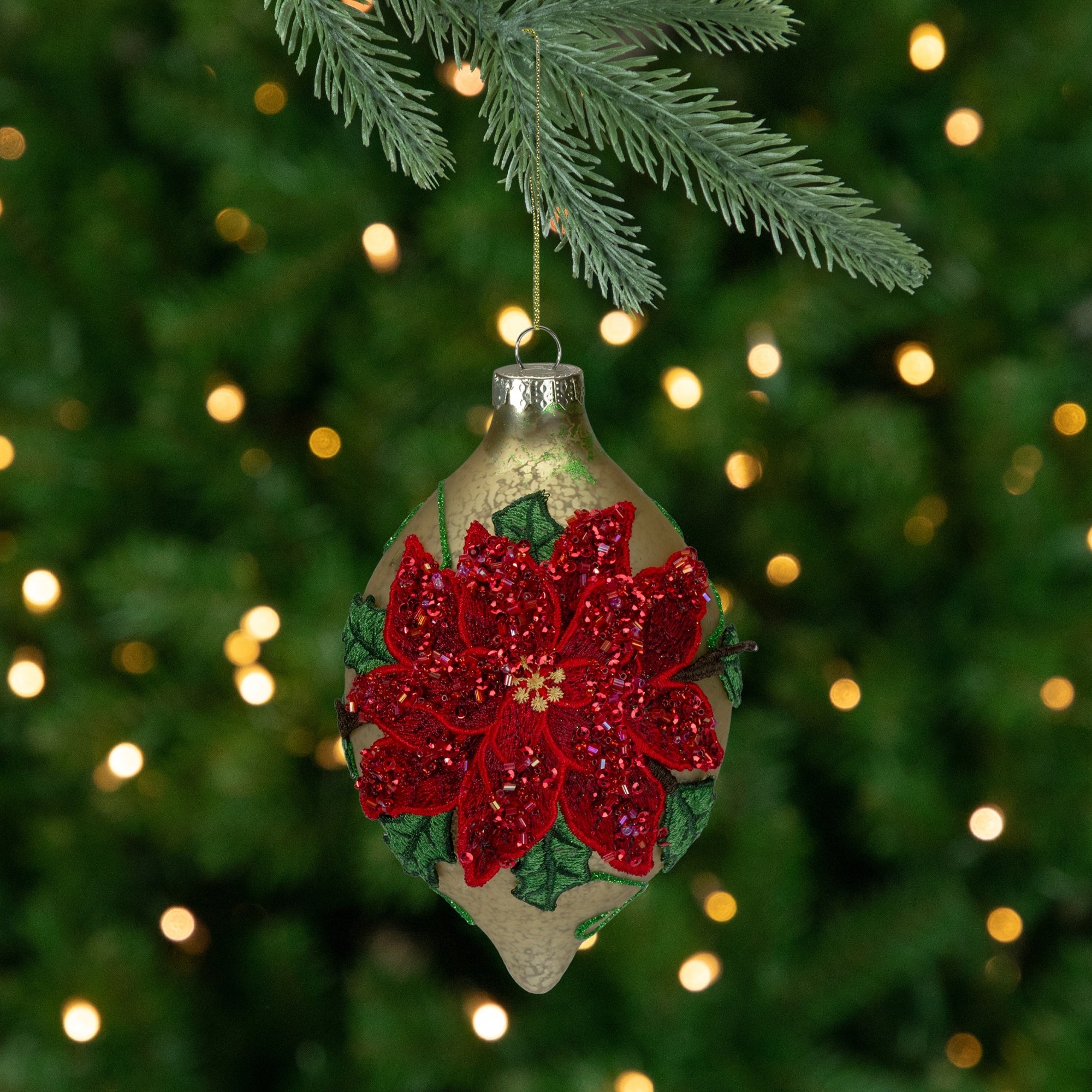 6.5 Red And Gold Poinsettia Finial Christmas Ornament
