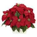 Poinsettia With White Wash Planter Silk Flower Arrangement