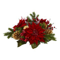 Poinsettia Berry And Golden Pine Cone Candelabrum Artificial Arrangement