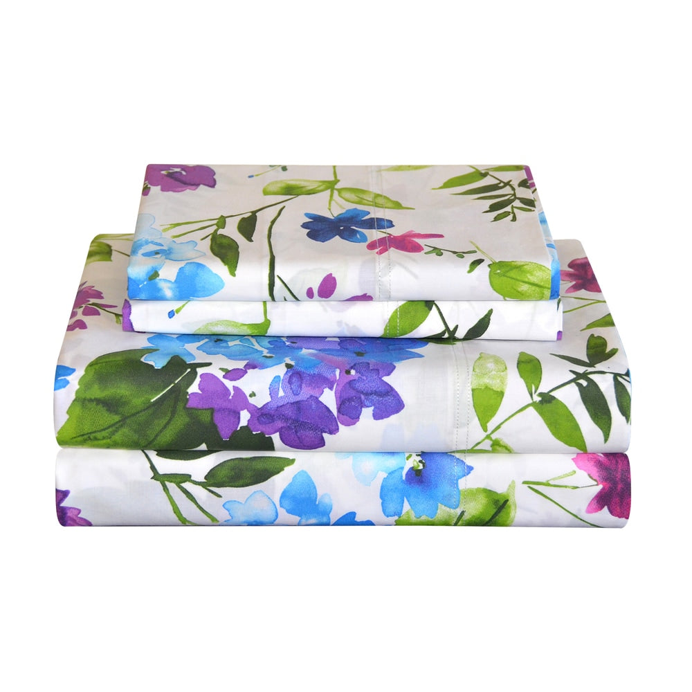 Pointehaven Primavera 200 Tc Printed Cotton Percale Sheet Set