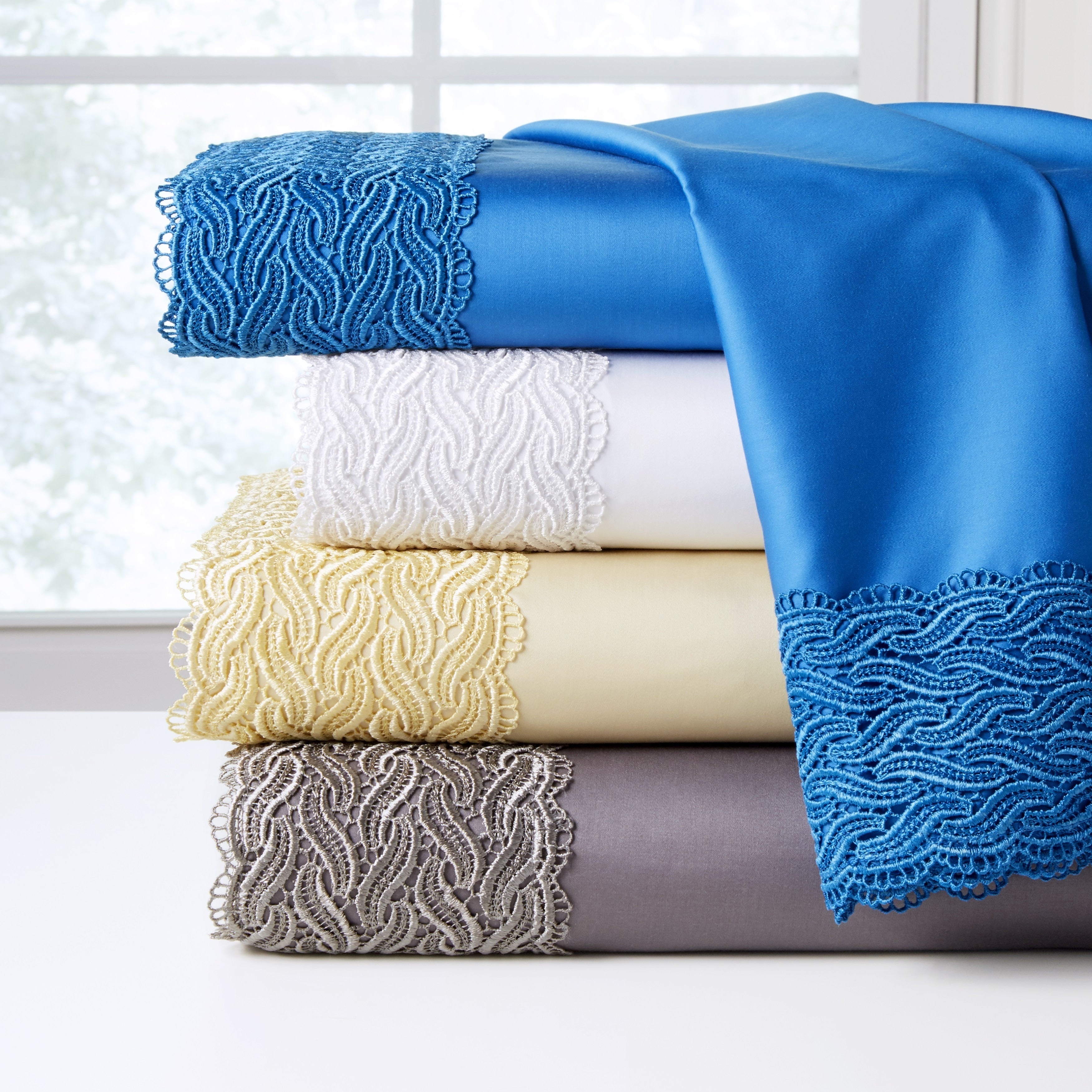 Pointehaven 300 Tc Deep Pocket Oversized Cotton Lace Sheet Set