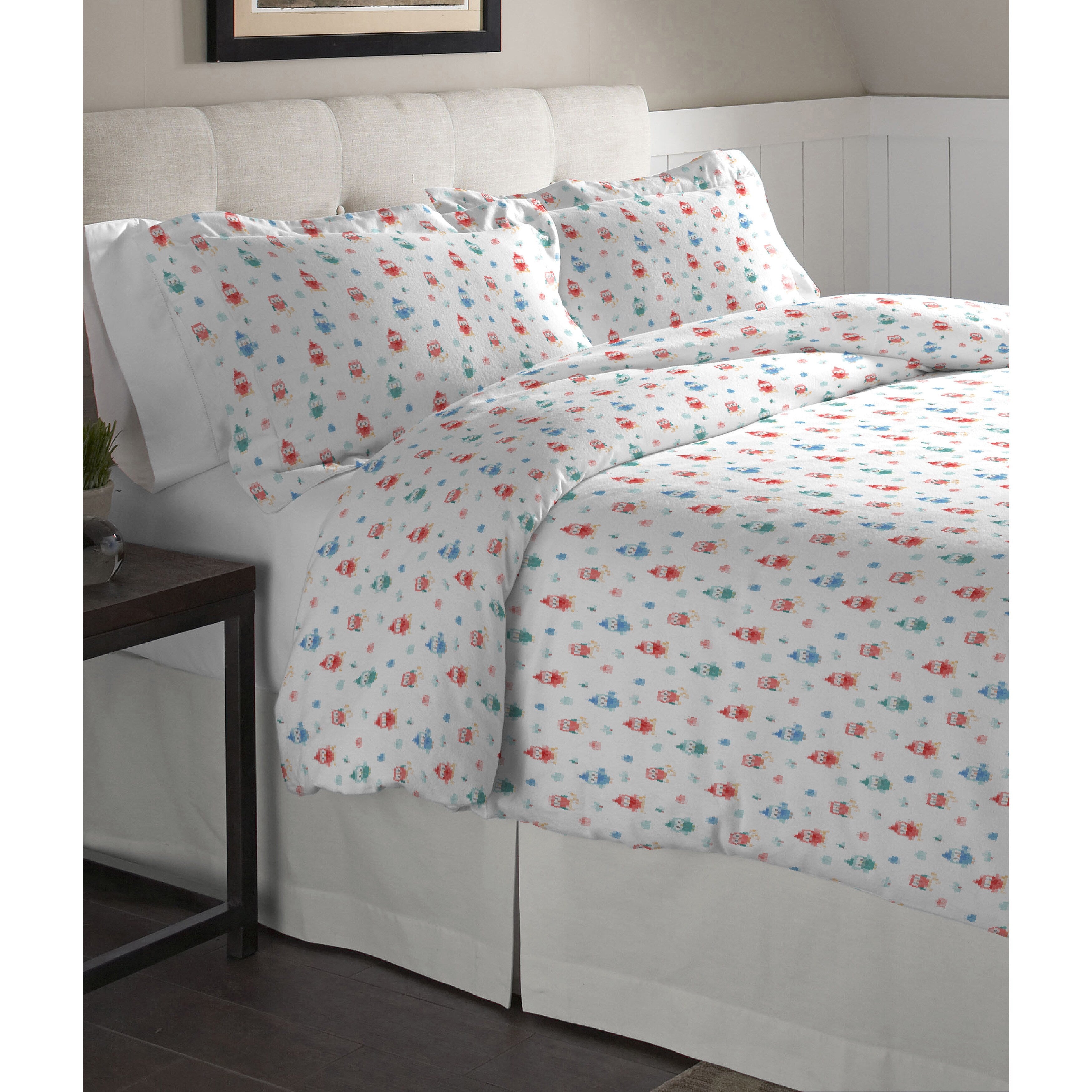 Pointehaven Owl Printed Cotton Flannel Oversized Duvet Set