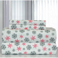 Pointehaven White Snowflakes Printed Heavyweight Flannel Sheet Set