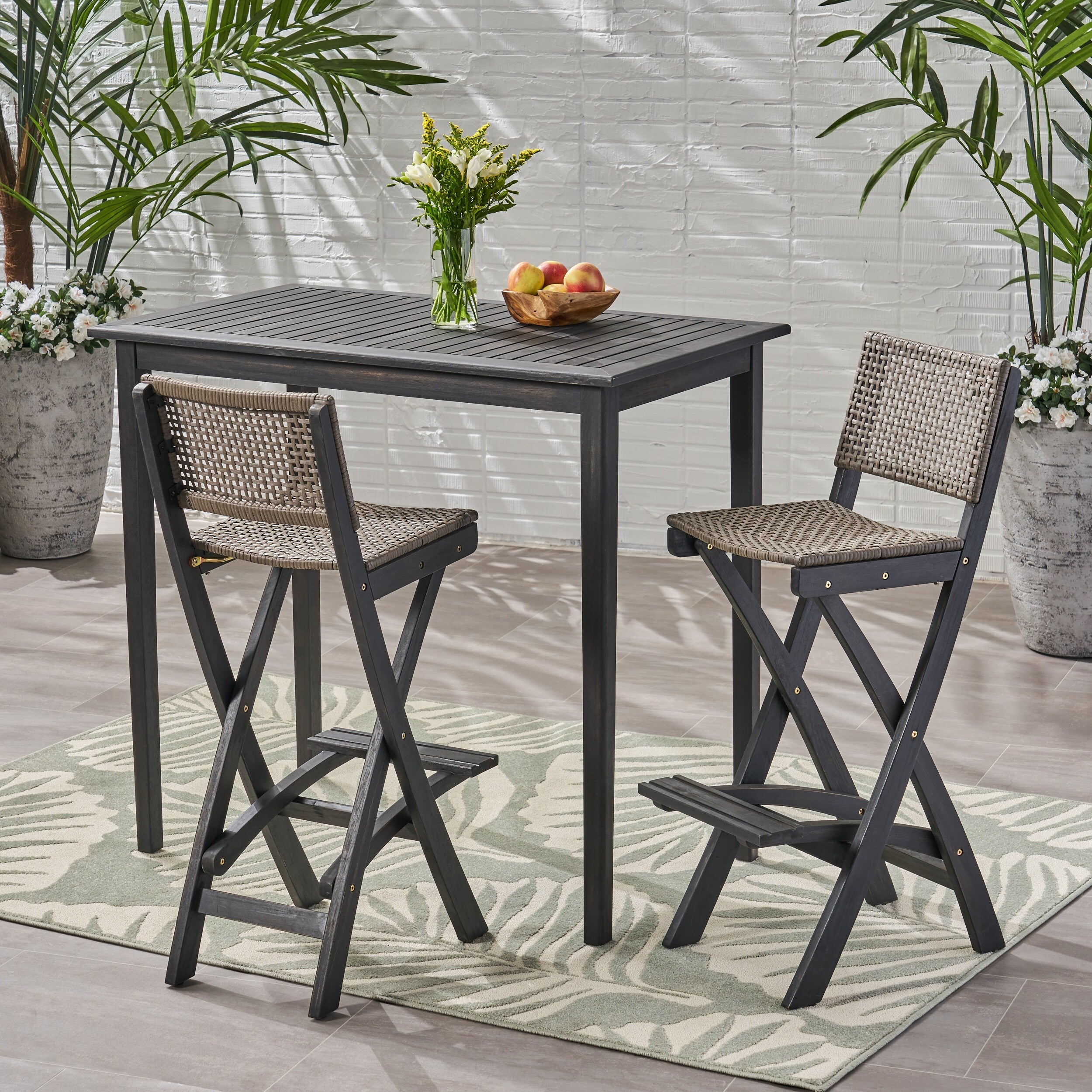 Polaris Outdoor 45 Rectangular 3 Piece Wood And Wicker Bar Height Set By Christopher Knight Home