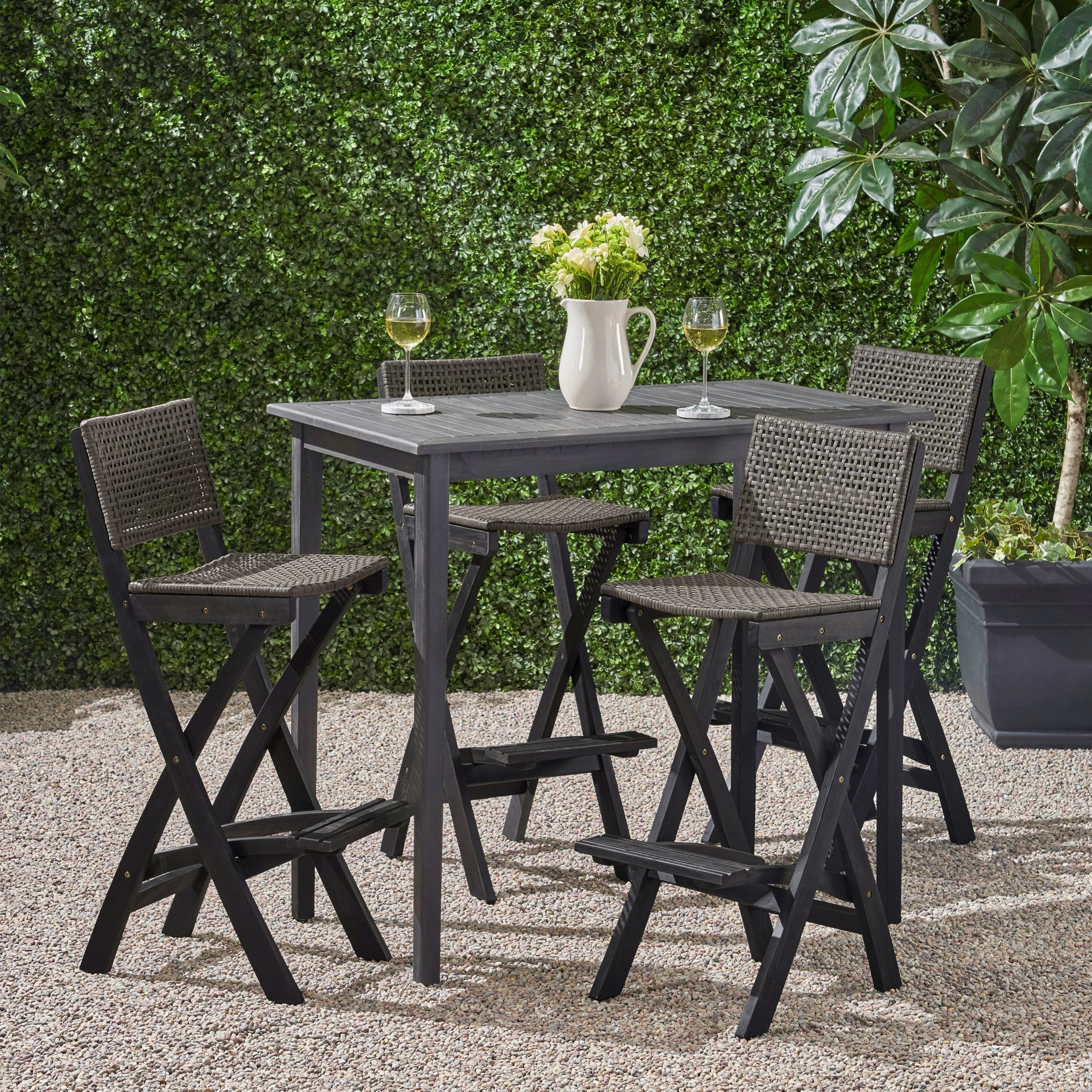 Polaris Outdoor 45 Rectangular 5 Piece Wood And Wicker Bar Height Set By Christopher Knight Home