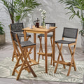 Polaris Outdoor 26 Square 5 Piece Wood And Wicker Bar Height Set By Christopher Knight Home