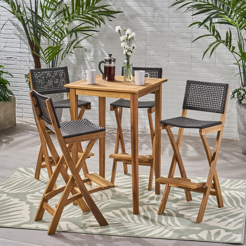 Polaris Outdoor 26 Square 5 Piece Wood And Wicker Bar Height Set By Christopher Knight Home