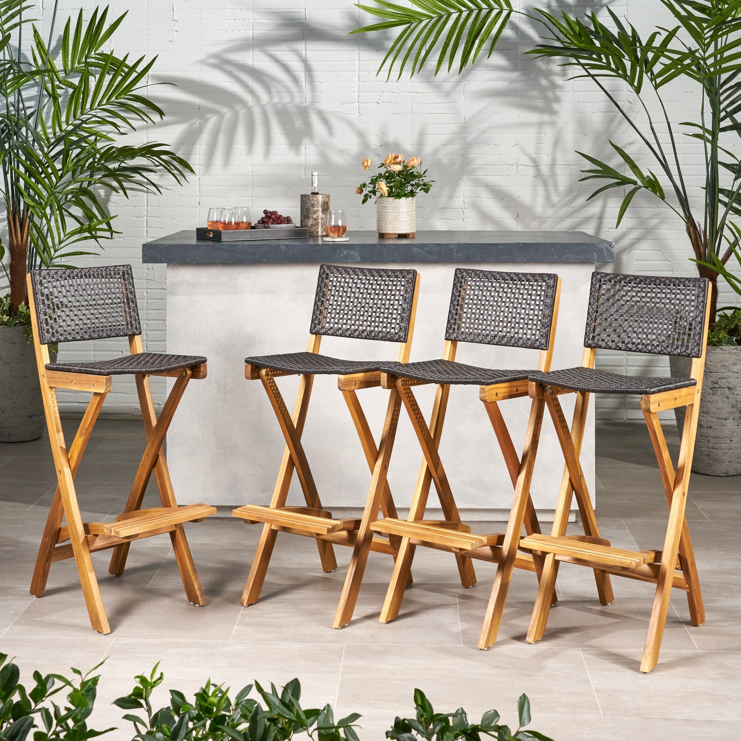 Polaris Outdoor Folding Acacia Wood Barstools Set Of 4 By Christopher Knight Home