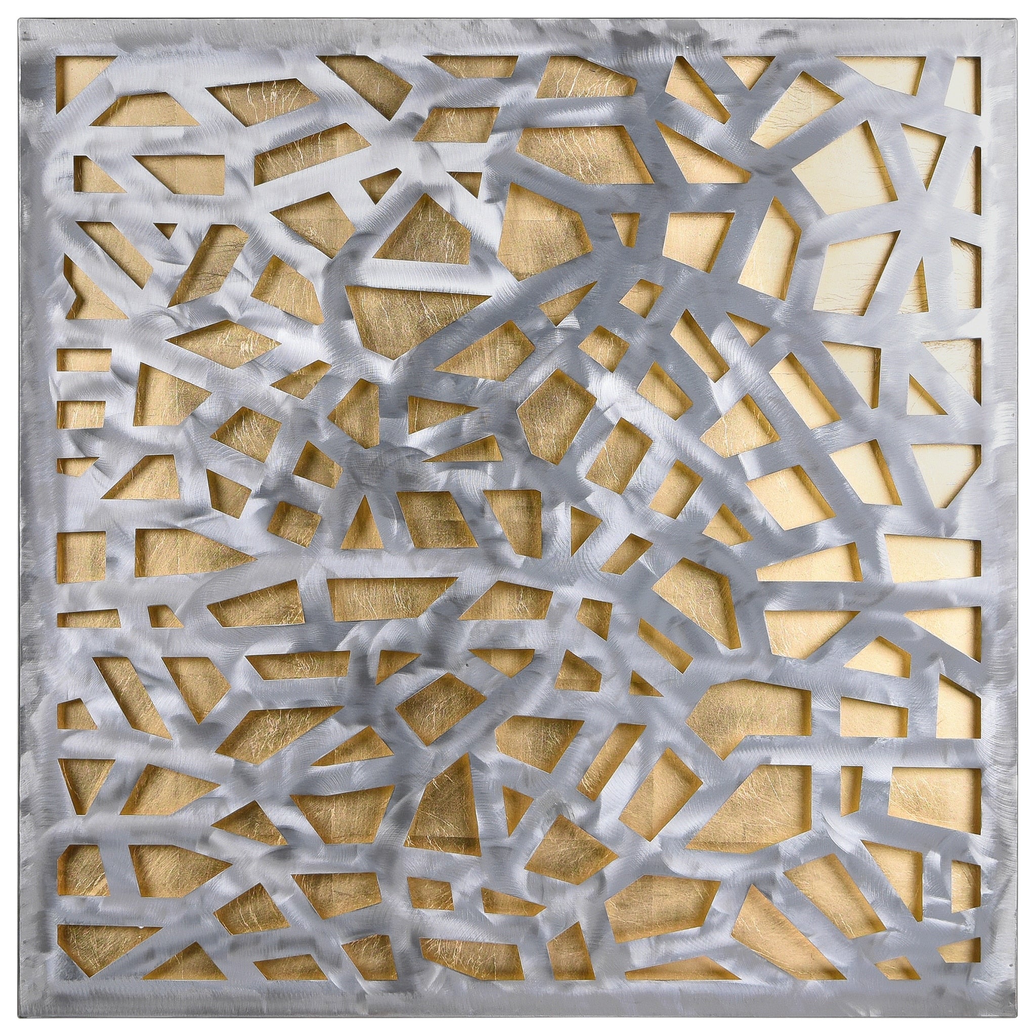 Polished Steel Sculpture Abstract Wall Art With Gold Silver Leaf
