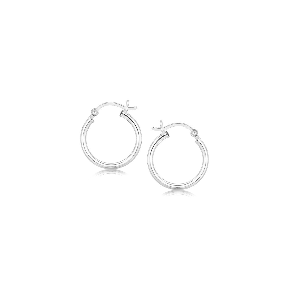 Polished Sterling Silver And Rhodium Plated Hoop Earrings 15Mm