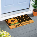 Polka Dot Sunflower Welcome Coir Door Mat 30 X 18 30 X 18