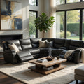 Polly Manual Recliner Sectional Sofa Gray Faux Leather 123 Inch