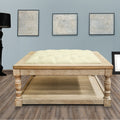 Polman 34 Inch Cream Tufted Cocktail Ottoman With Wood Perimeter Shelf