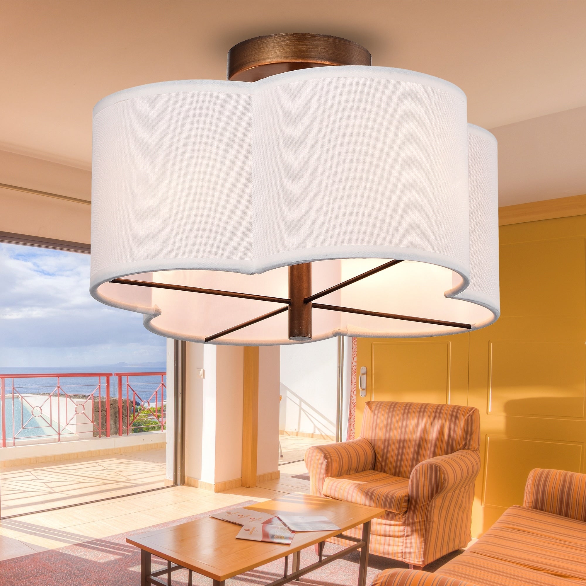 Polst Antique Copper 4 Light Clover Semi Flush Ceiling Lamp