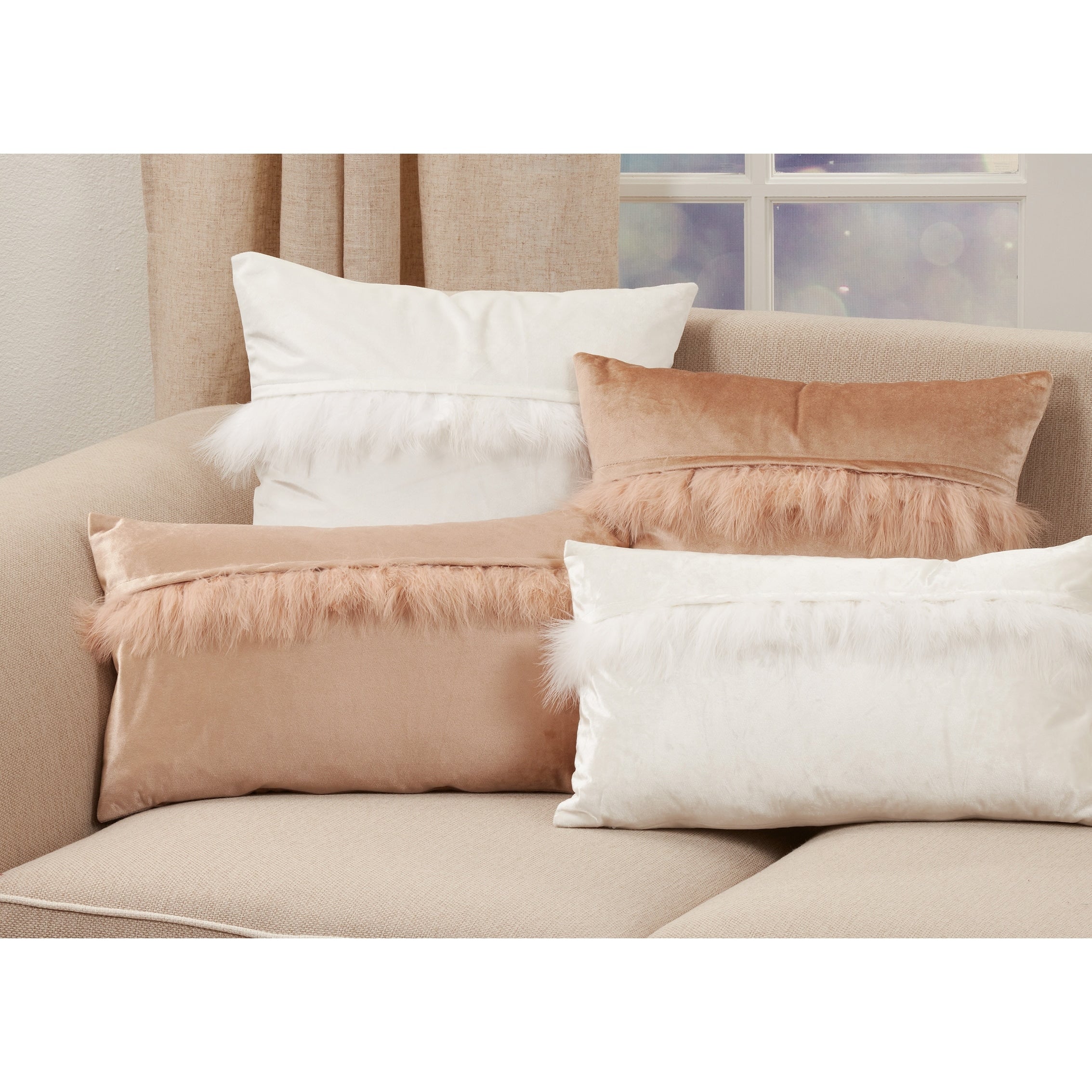 Poly Filled Velvet Faux Fur Throw Pillow