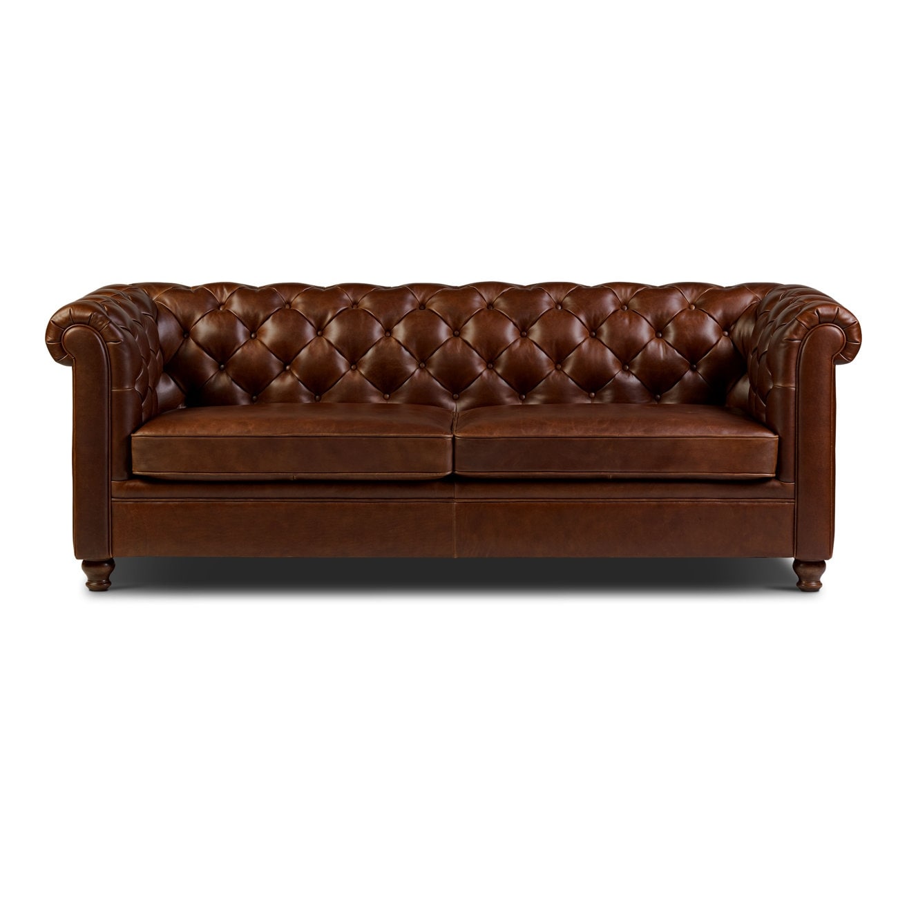 Gracewood Hollow Magwa Button Tufted Leather Sofa With 2 Throw Pillows