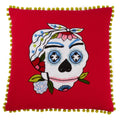 Pom Pom Trimmed Sugar Skull Pillow.