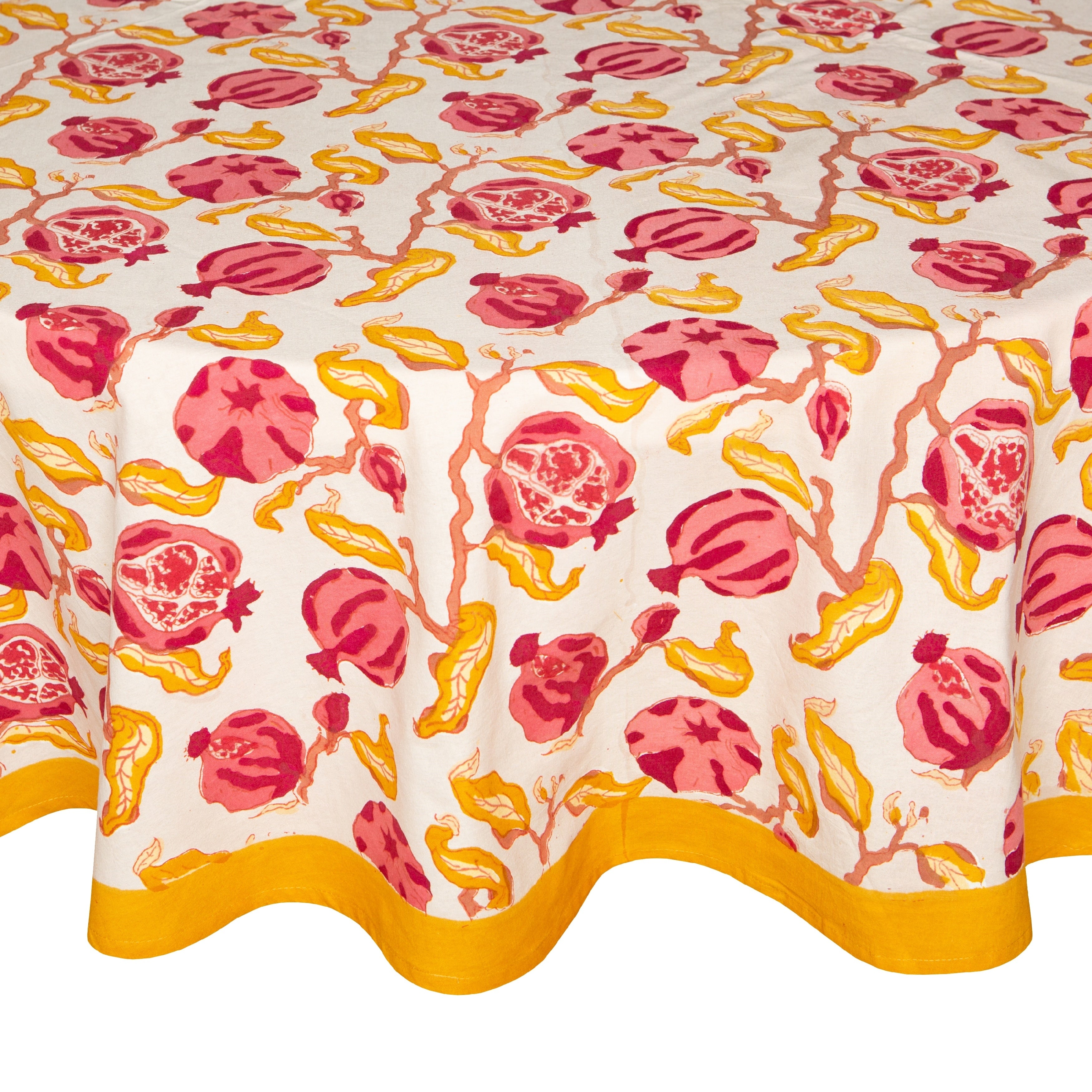 Pomegranate Yellow Round Cotton Tablecloth