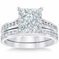 Pompeii3 10K White Gold 2 Ct Diamond Engagement Wedding Ring Set Princess Cut Square Framed