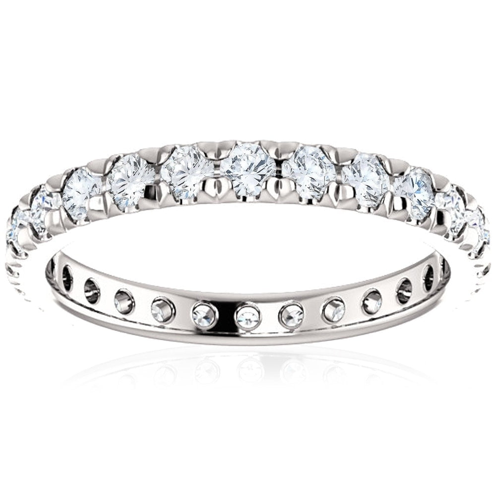 Pompeii3 14K White Gold 1Ct Tdw Seven Diamond Eternity Wedding Ring Lab Grown G H Vs1 Vs2