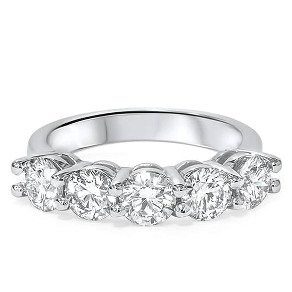 Pompeii3 14K White Gold 2 Ct Tdw Diamond Five Stone Wedding Ring Lab Grown G H Vs1 Vs2