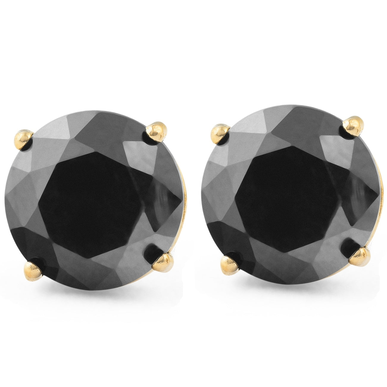 2 Ct Black Diamond Studs 14K Yellow Gold Earrings
