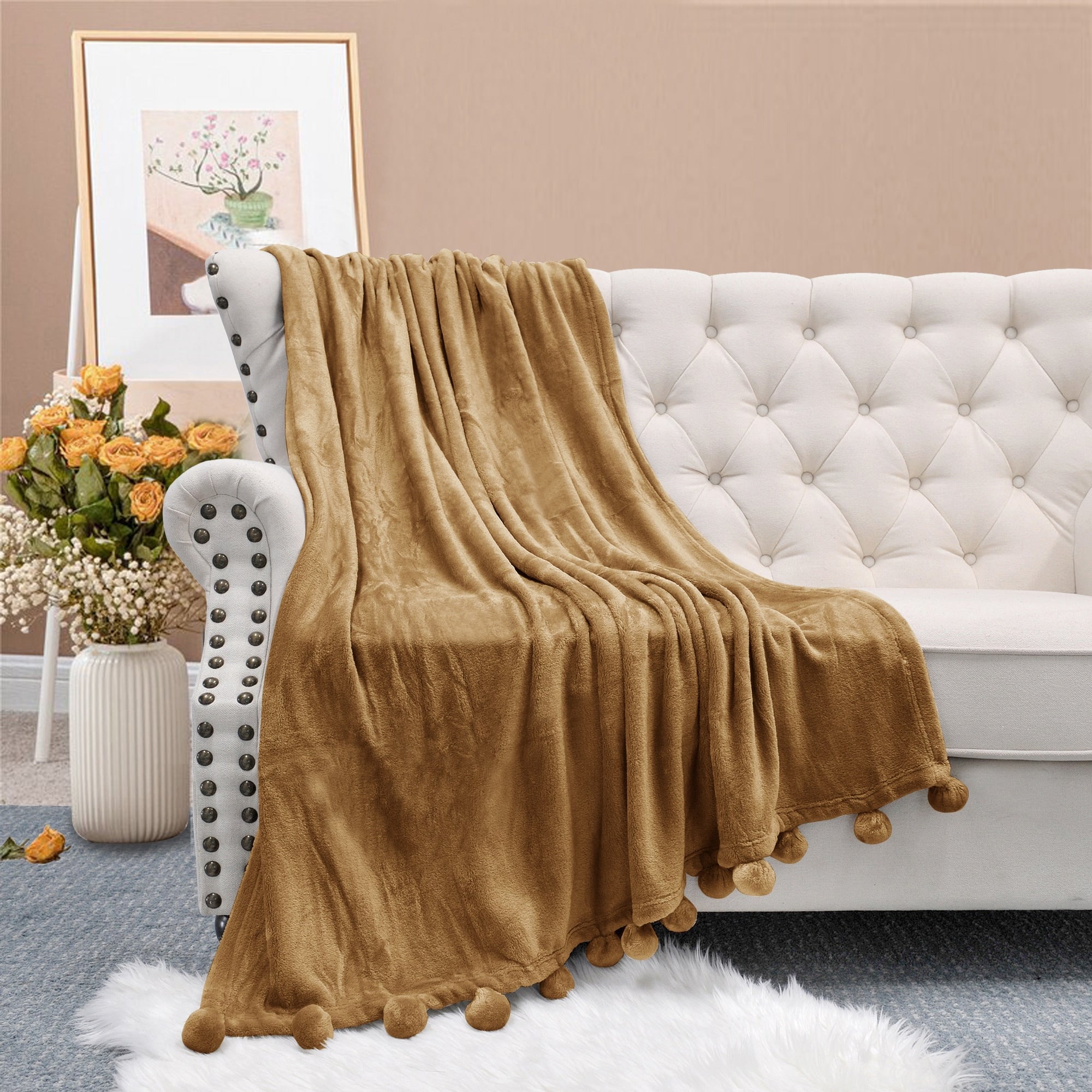 Boon Pompom Flannel Fleece Throw