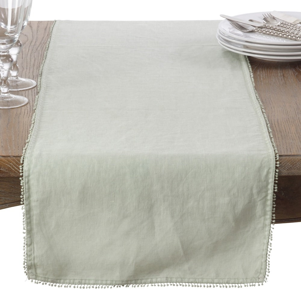 Pompom Design Linen Dining Room Table Runner