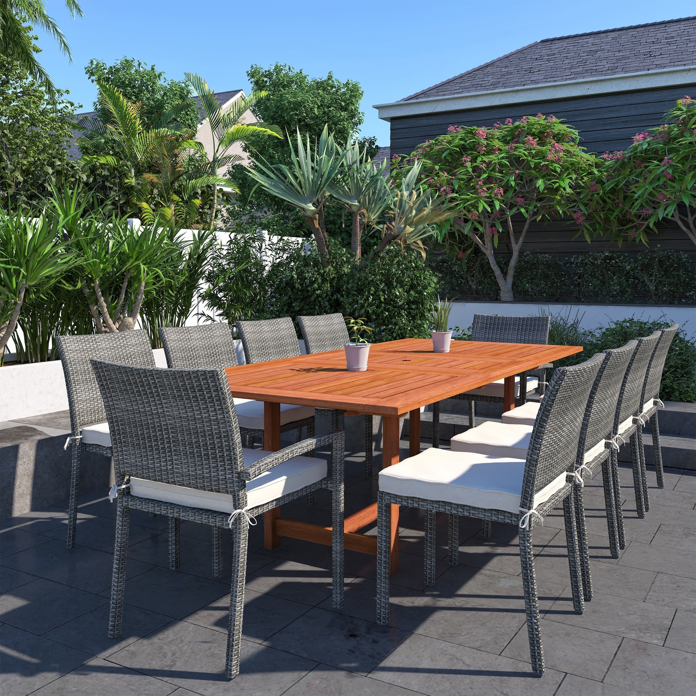 Amazonia Audrey 11 Piece Patio Dining Set Grey With Off White Cushions