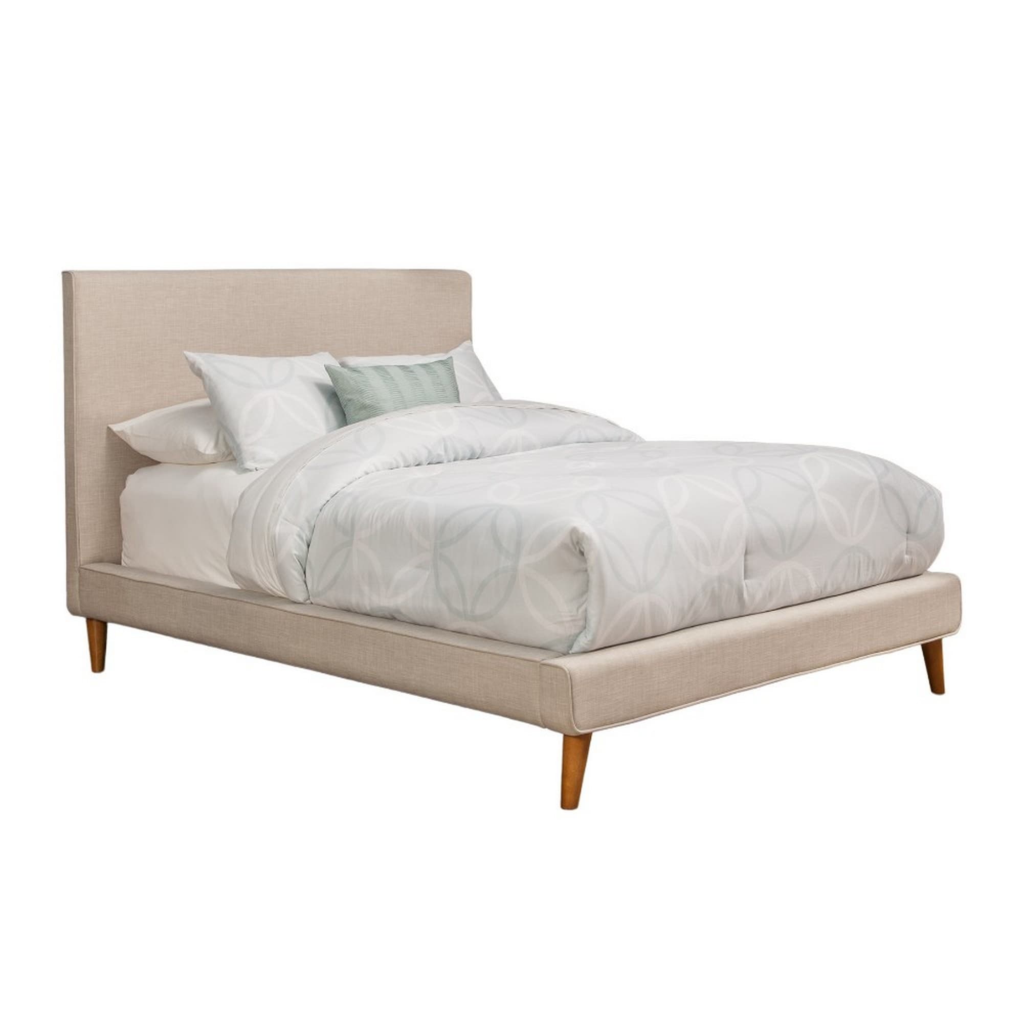 Poplar And Pine Wood Full Size Upholstered Platform Bed Beige