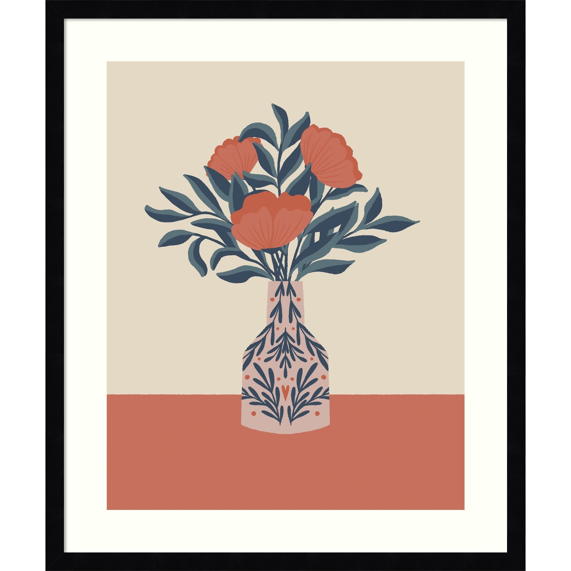 Poppies In A Vase By Angela Minca Wood Framed Wall Art Print Svelte Noir Black