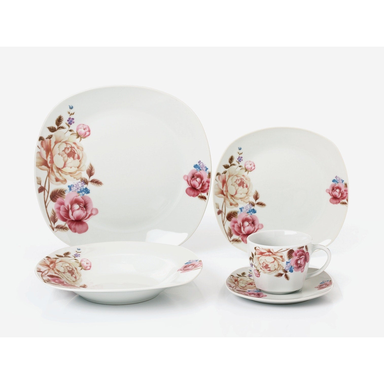 Porcelain 20 Piece Square Dinnerware Set Service For 4