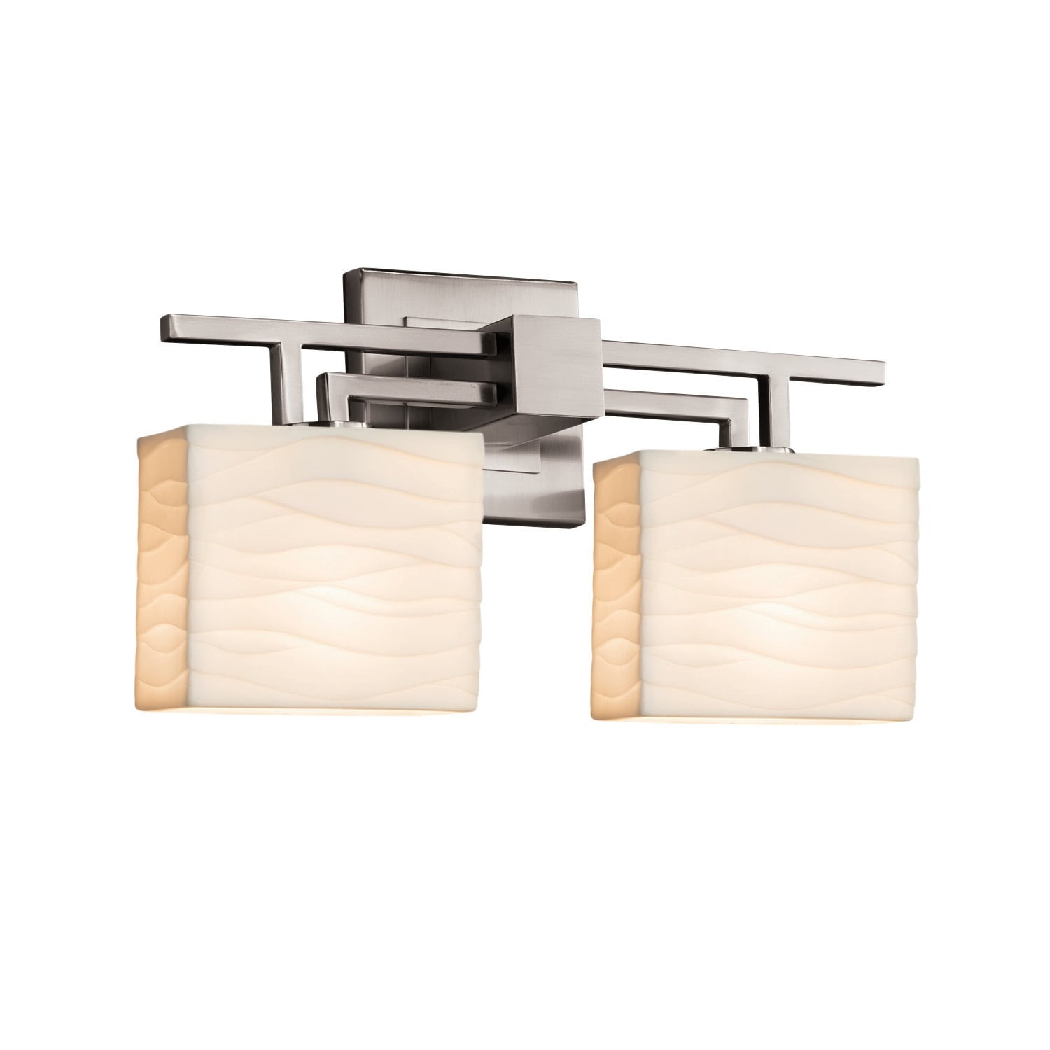 Porcelina Aero 2 Light Brushed Nickel Bath Bar Waves Rectangle Shade