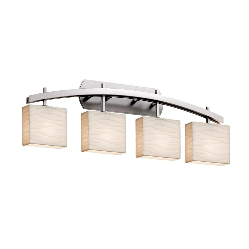 Porcelina Archway 4 Light Brushed Nickel Bath Bar Waves Rectangle Shade