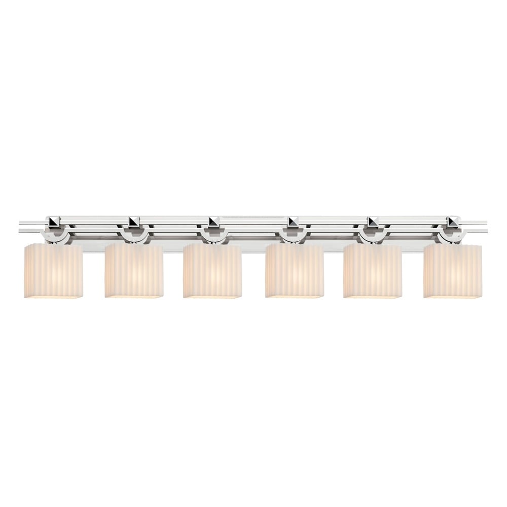 Porcelina Argyle 6 Light Polished Chrome Bath Bar Pleats Rectangle Shade