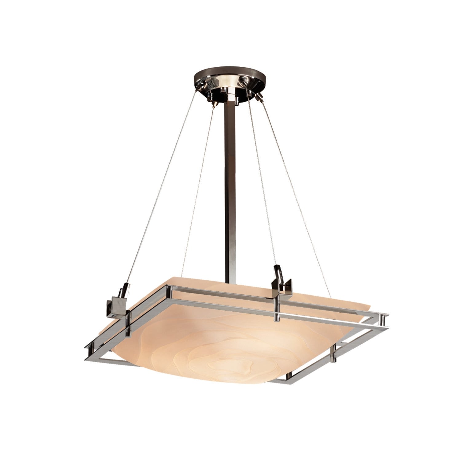 Porcelina Metropolis 18 Inch Brushed Nickel Square Pendant Bowl Waves Shade