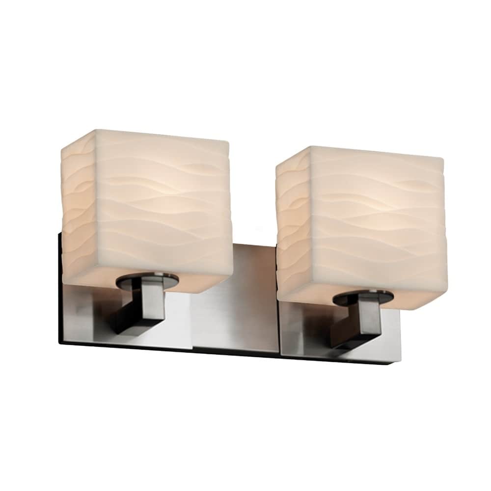 Porcelina Modular 2 Light Brushed Nickel Bath Bar Waves Rectangle Shade
