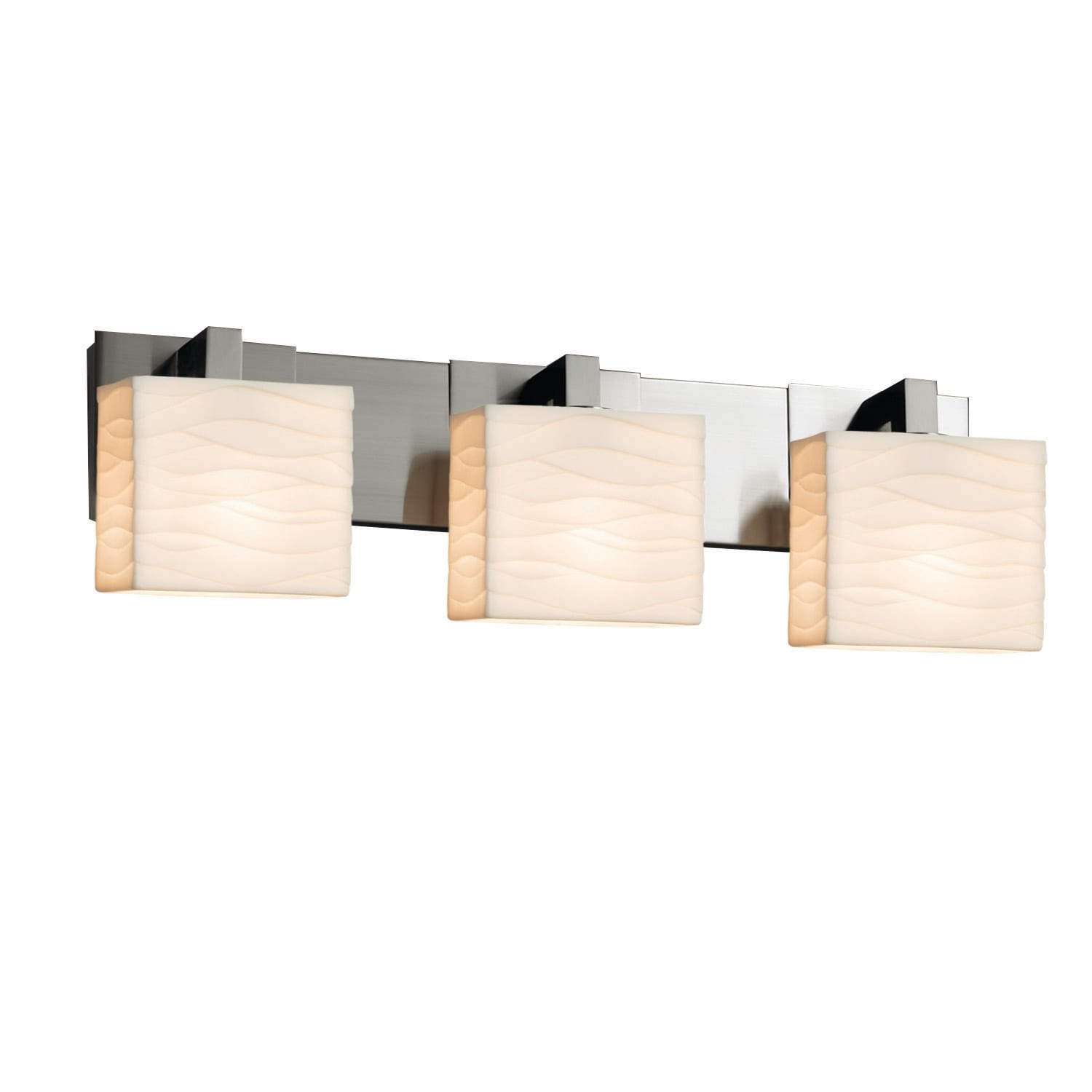 Porcelina Modular 3 Light Brushed Nickel Bath Bar Waves Rectangle Shade