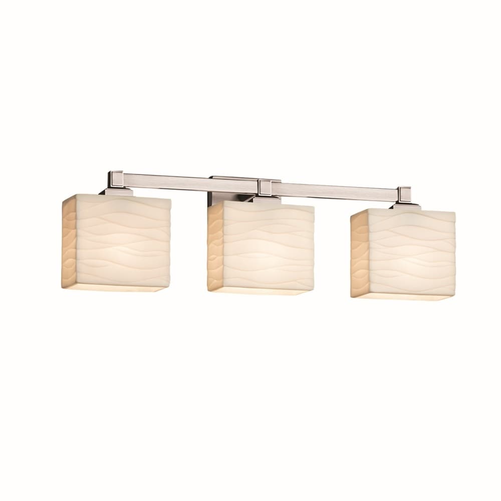 Porcelina Regency 3 Light Brushed Nickel Bath Bar Waves Rectangle Shade