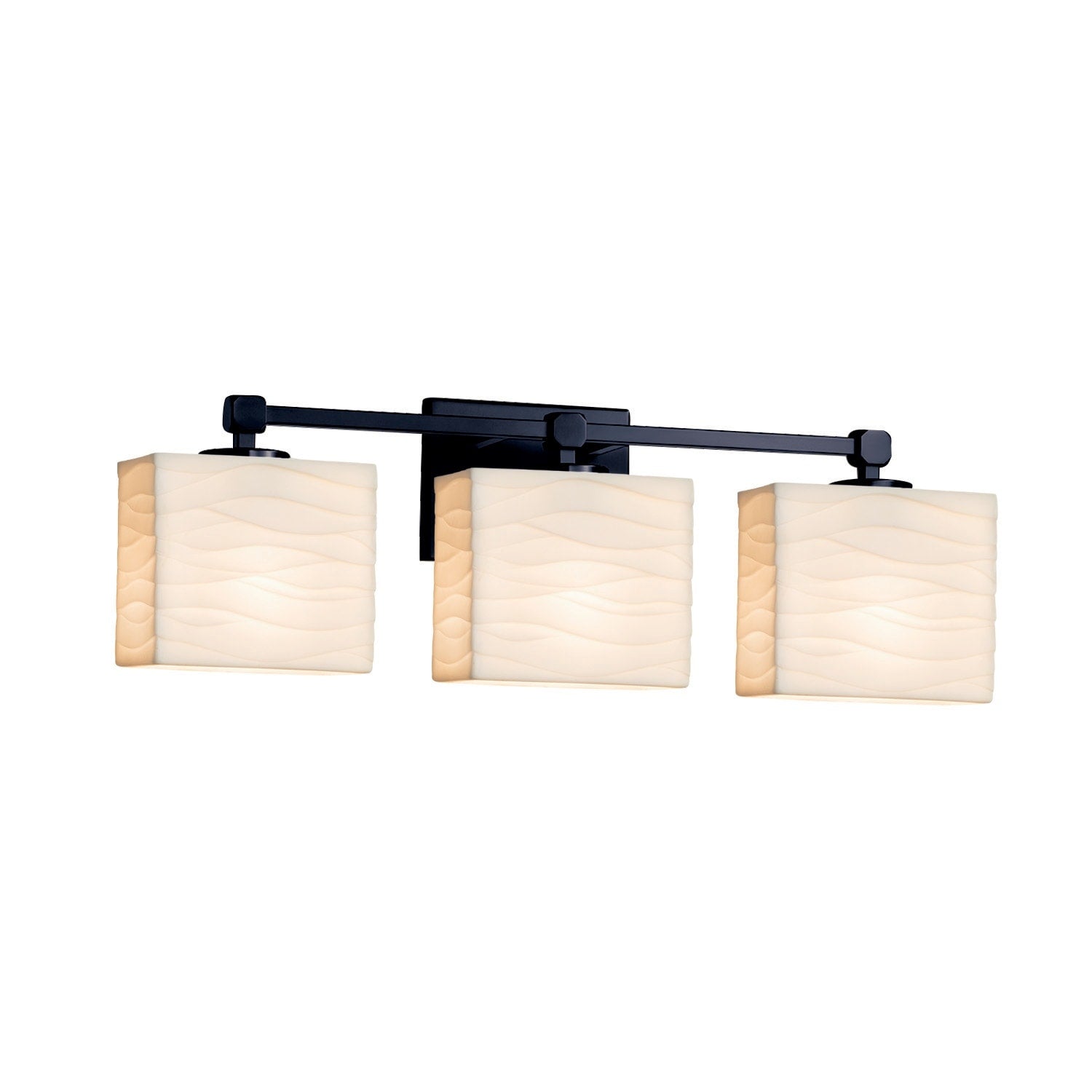 Porcelina Tetra 3 Light Matte Black Bath Bar Waves Rectangle Shade