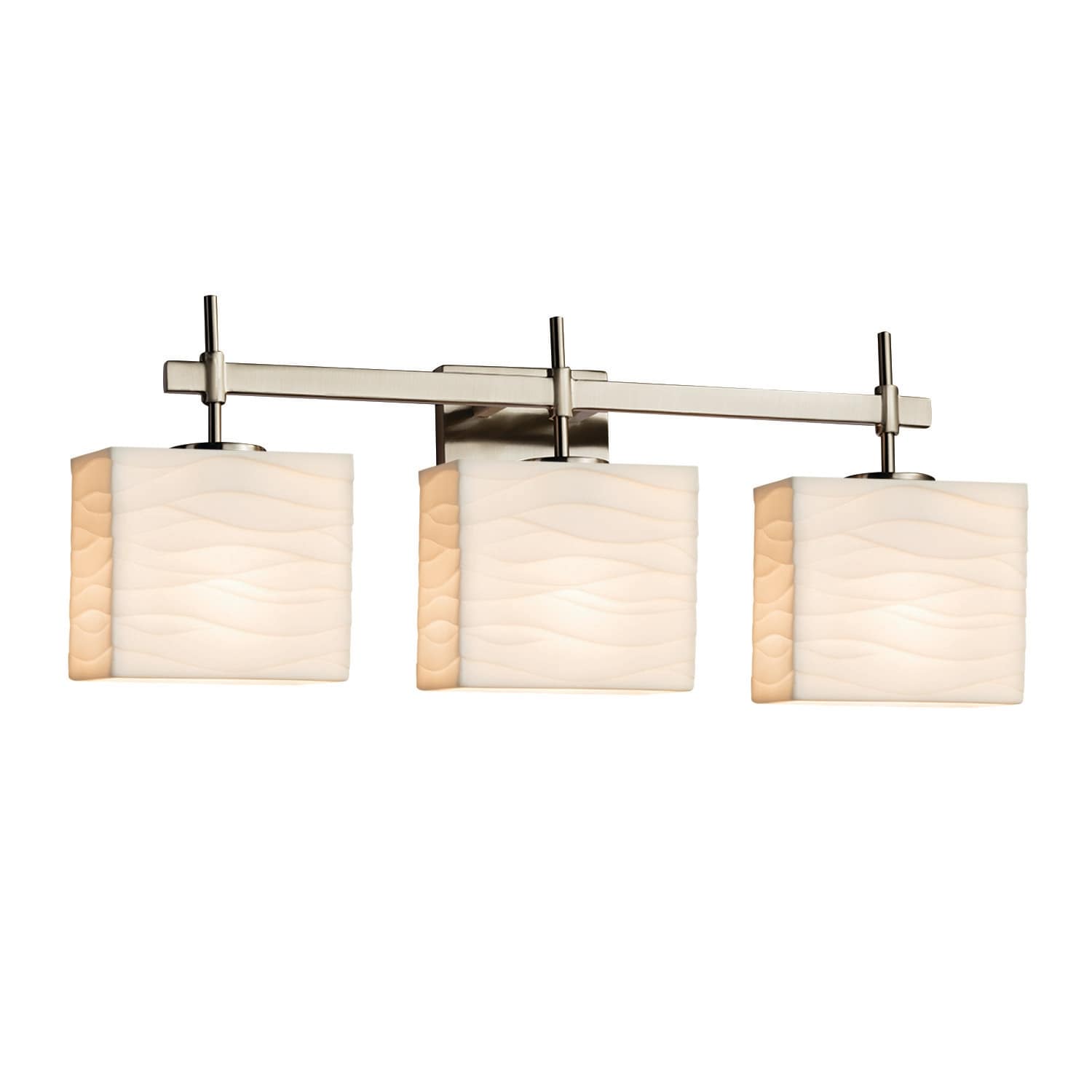 Porcelina Union 3 Light Brushed Nickel Bath Bar Waves Rectangle Shade
