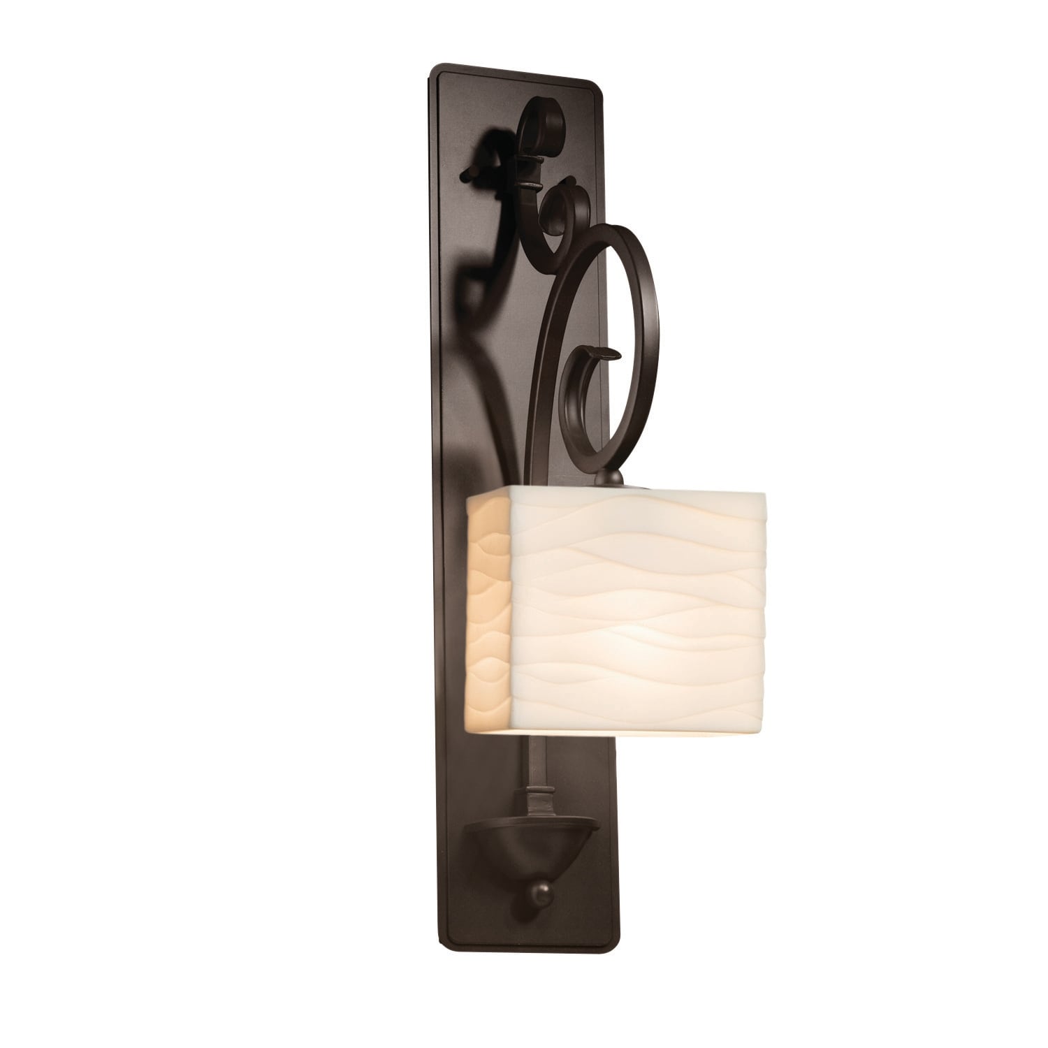 Porcelina Victoria 1 Light Dark Bronze Wall Sconce Tall Waves Rectangle Shade