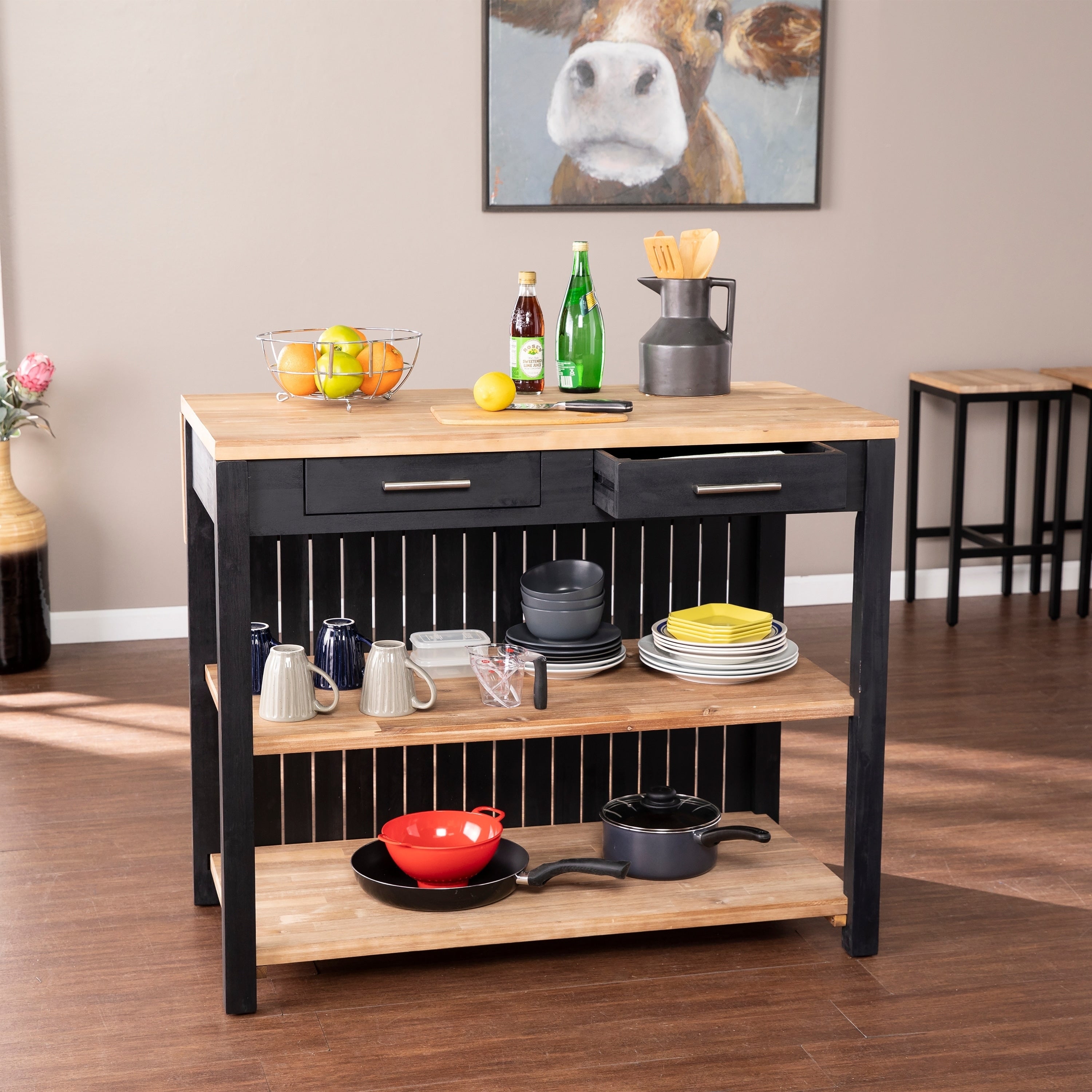 Porch Den Berhill Transitional Black Wood Expandable Kitchen Island