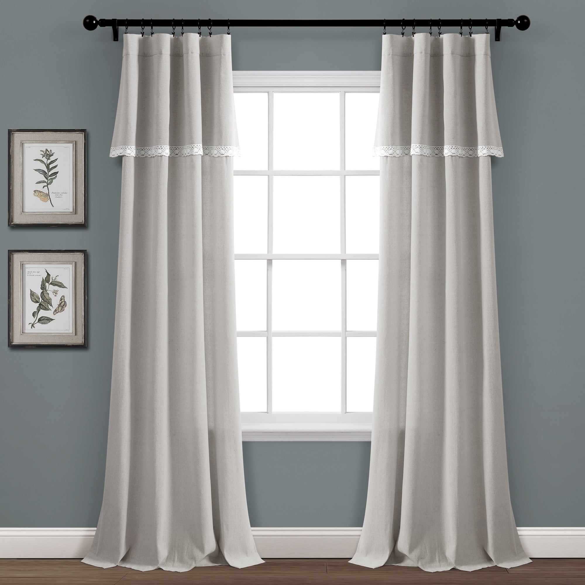 Lush Decor Linen Lace Window Curtain Panel Pair