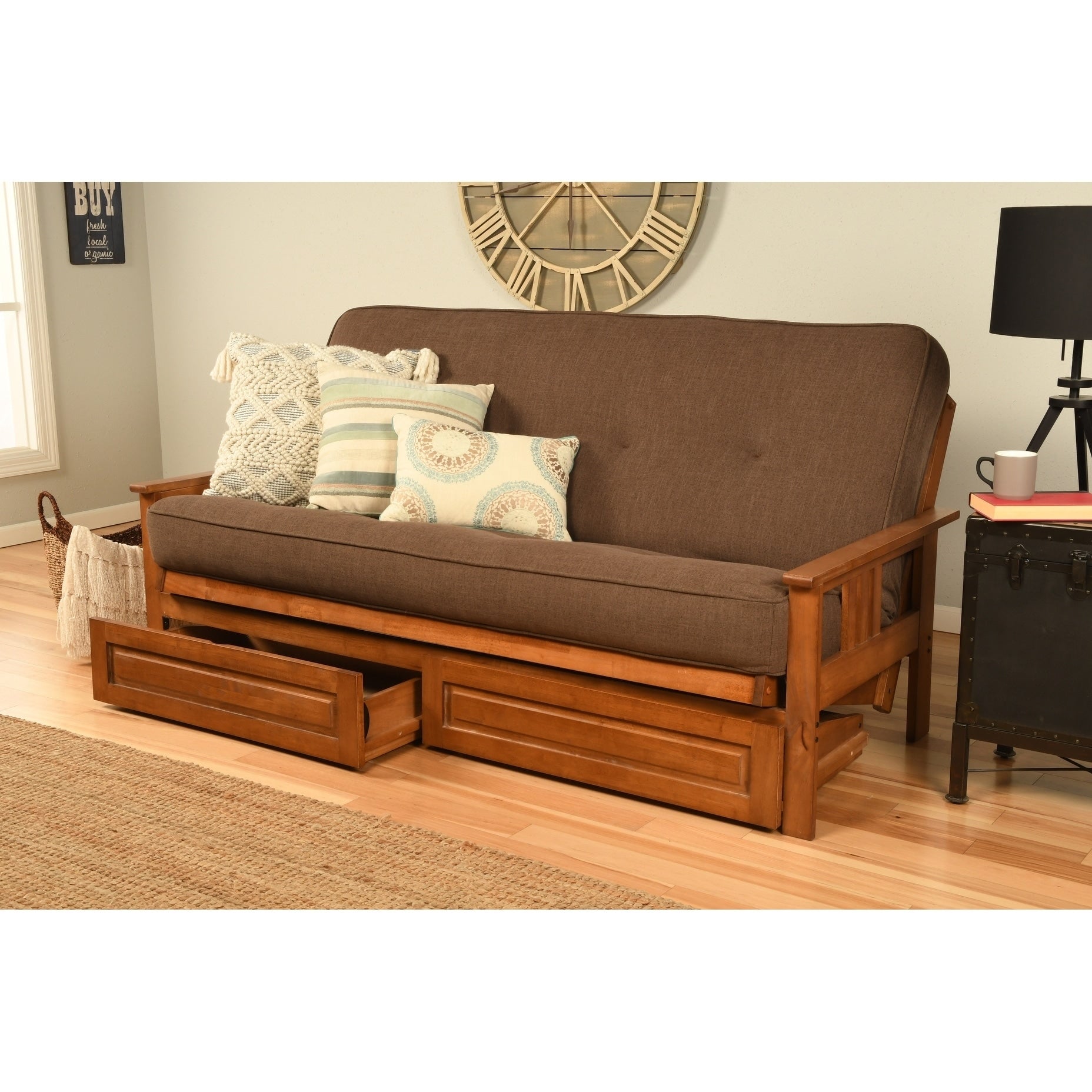 Porch Den Dent Futon Frame Linen Mattress And Storage Drawers